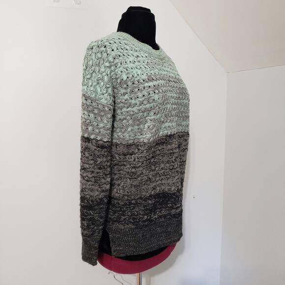 Chunky Knit Colorblock Ombre Crewneck Ribbed Long Sleeves Sweater Large - Picture 2 of 9